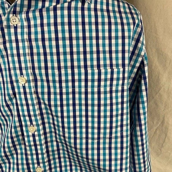 J. Crew Thompson Shirtings Collection Teal Blue White Plaid Button Down Size L - Picture 3 of 7